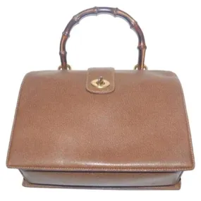 SALE! Gucci Brown Leather Square Satchel w Bamboo Handle- Very RARE!