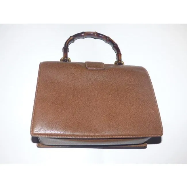 SALE! Gucci Brown Leather Square Satchel w Bamboo Handle- Very RARE!