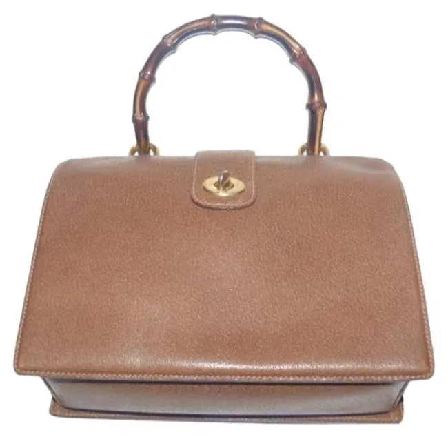 SALE! Gucci Brown Leather Square Satchel w Bamboo Handle- Very RARE!