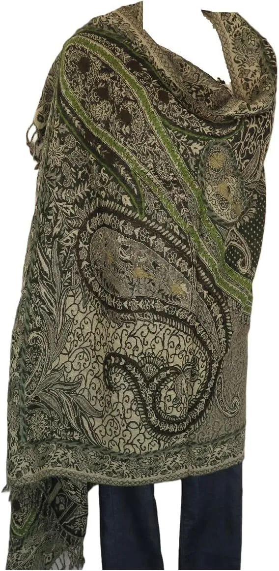 Shawl/Throw | Handstitched Accent Embroidery | Yak   Sheep Boiled Wool Blend | Handmade | Oversize - 80" x 40" | Charcoal & Sand