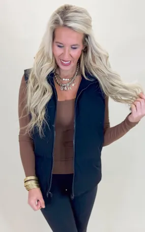 Sleeveless Solid Woven Puffer Vest