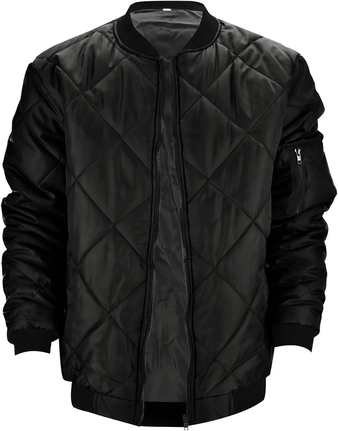 Thatrich Mens Bomber Jacket Lightweight Diamond Quilted Jacket Zip Up Puffer Coat Cropped Winter Jackets Long Sleeve Outwear