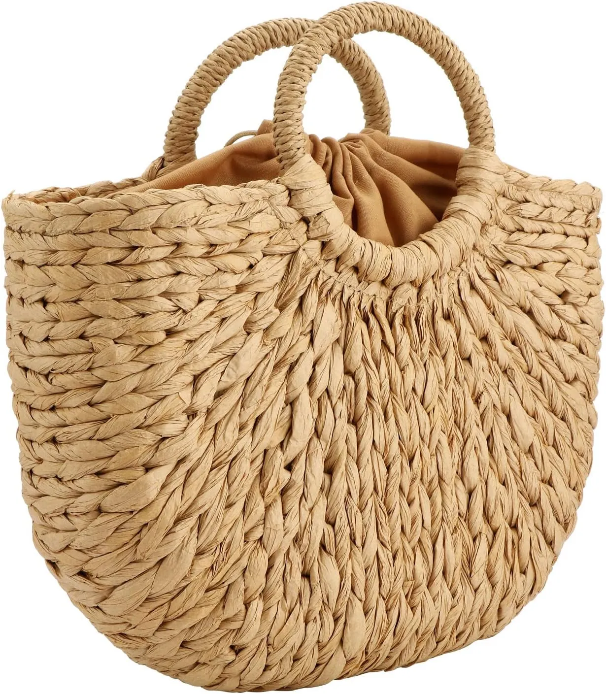Women Straw Bag, Hand-woven Rattan Tote Clutch Handle Bag Retro Summer Beach Tote Bags Wicker Bags