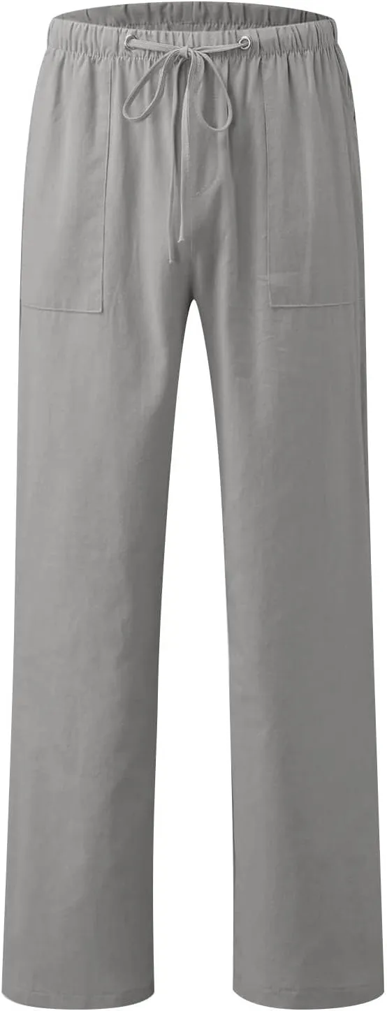 Women Wide Leg Cotton Linen Pants Casual High Waist Palazzo Pant Workout Loose Flowy Trouser with Pocket