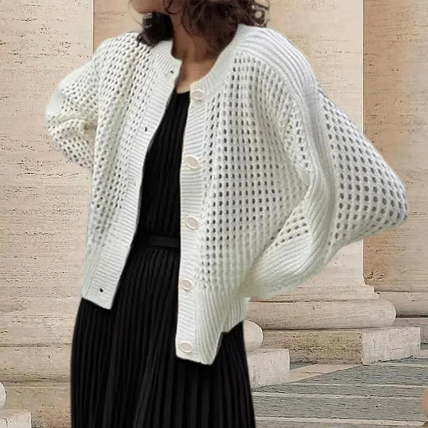 Womens 2024 Casual Fashion Open Front Cardigans Cropped Chunky Knit Long Sleeve Sweaters Fall Trendy Outfits