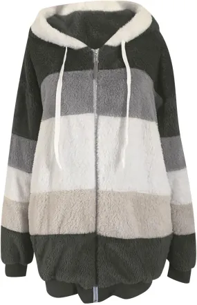 Women's Fleece Hooded Coat Loose Plus Size Zipper Winter Warm Long Sleeve Plush Hoodies Jacket Cardigan Sweaters