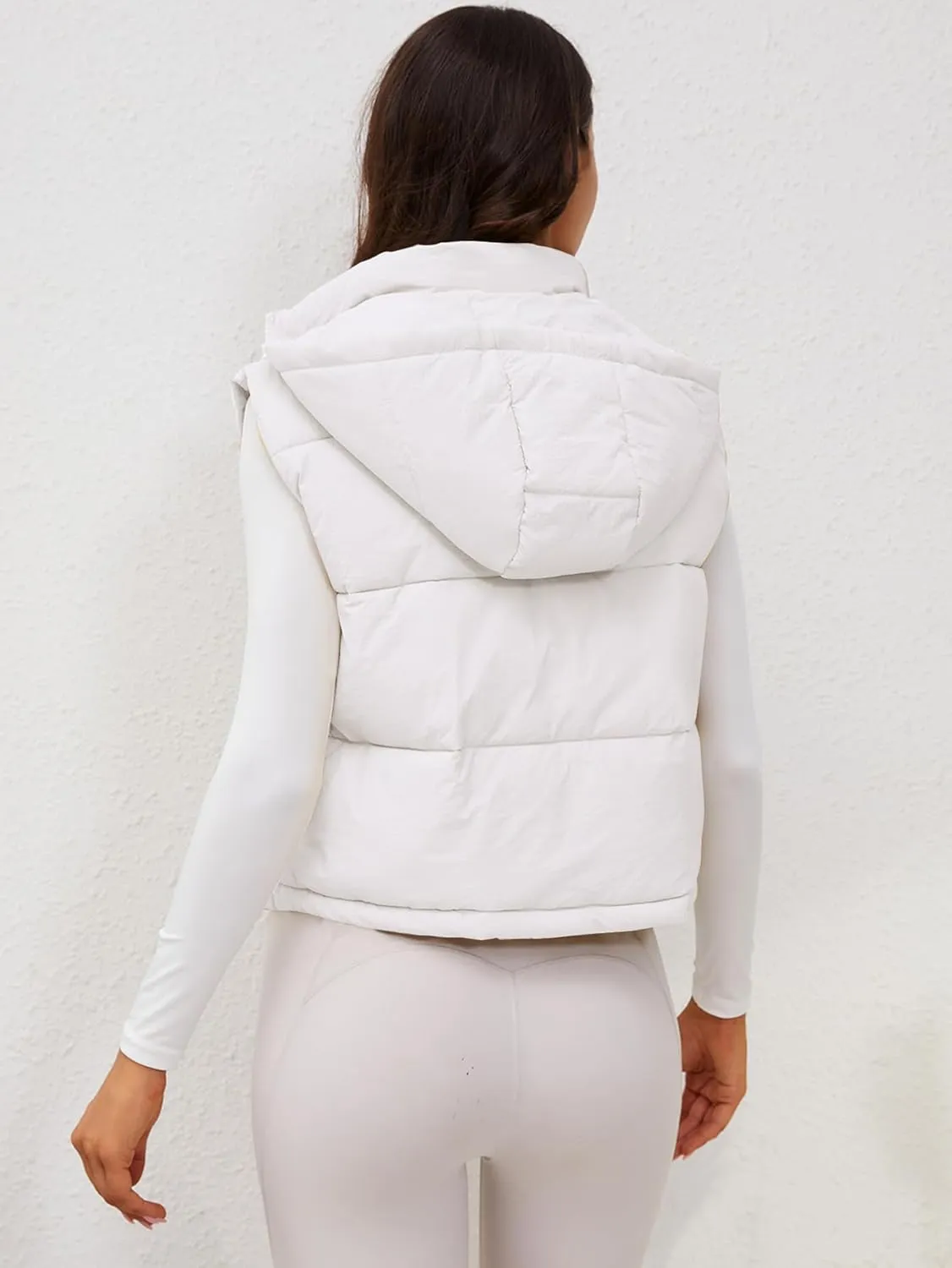 Women's Puffer Vest Hooded Button Down Zip Up Winter Outerwear Vests with Pockets