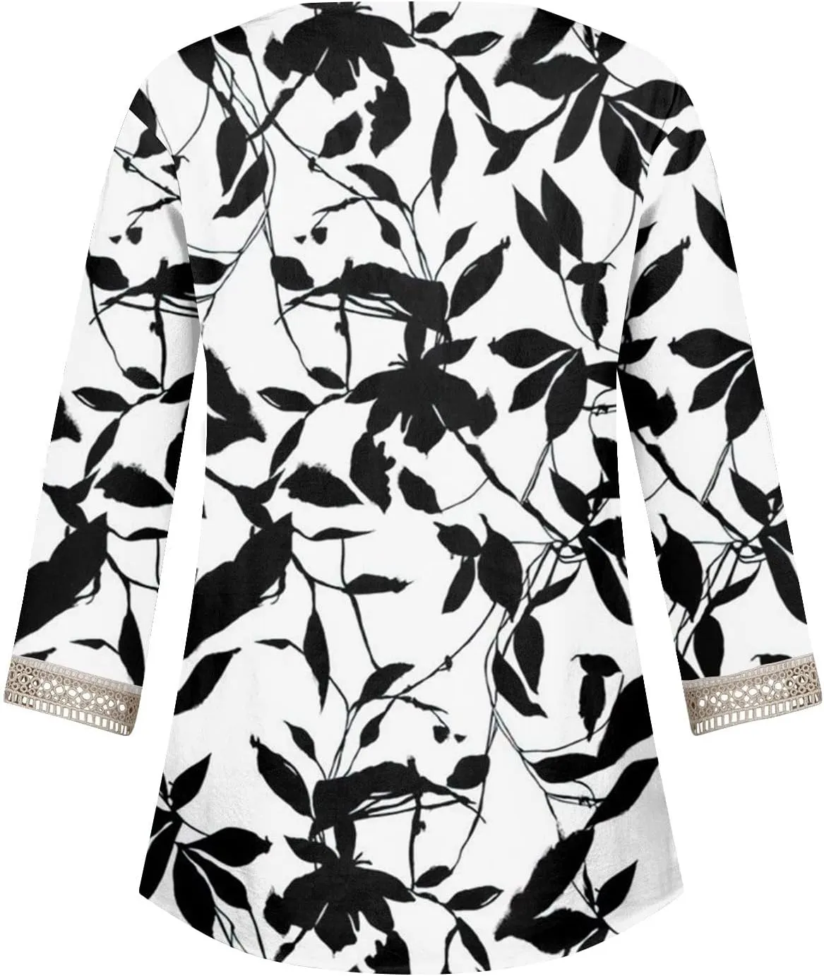 Women's Shirt Blouse Casual Loose Shirts 3/4 Sleeve Lace Trims Print V Neck Tops Print Women's Athletic Shirts