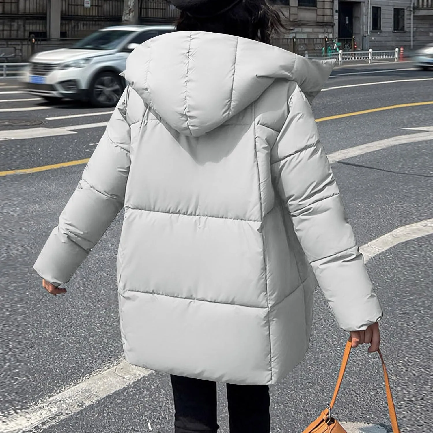 Women's Winter Down Jacket Long Quilted Puffer Coat Warm Zipper Hooded Slim Fit Outerwear Winter Long Coat Jacket